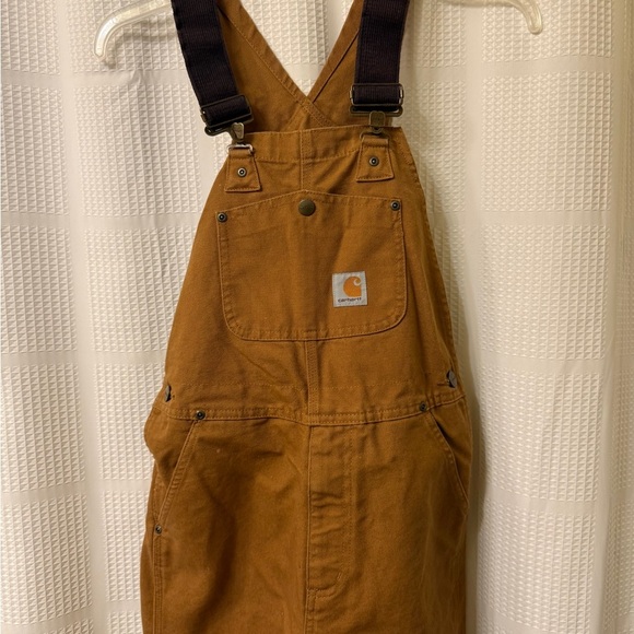 Carhartt Canvas Cargo Dark Tan Bib Carpenter Overalls Youth Boys Sz 10 - Picture 2 of 16